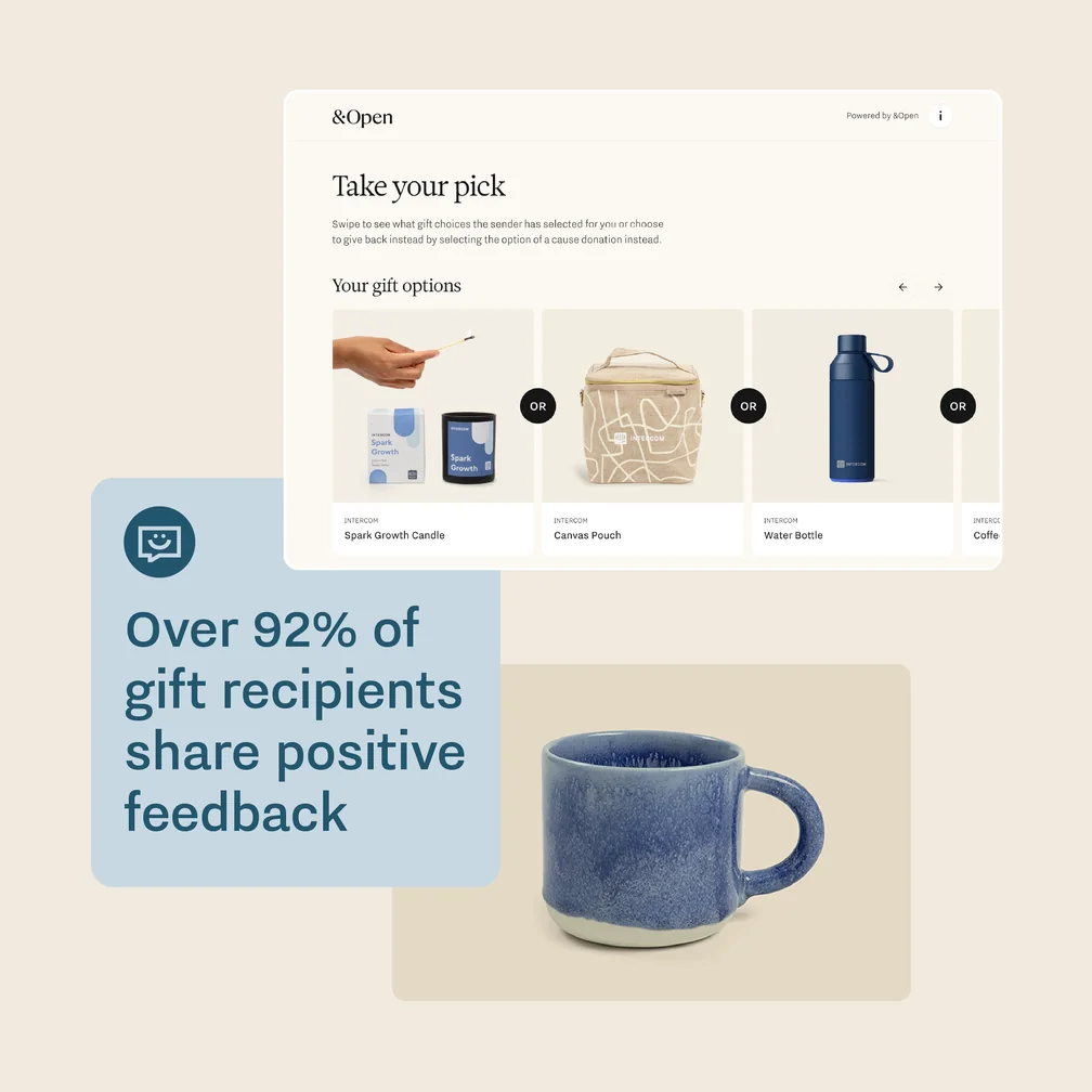 A recipient choosing their gift on &Open. Over 92% of gift recipients share positive feedback.